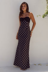 Kadie Off Shoulder Maxi Dress - Black/White Polka