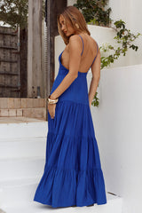 Kanah V-Neck Tiered Maxi Dress - Cobalt Blue
