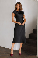 Get In Formation Satin Midi Dress Black