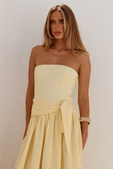 Maeve Strapless Side Tie Maxi Dress - Butter