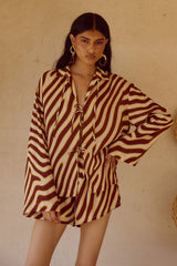 MONTIE TIE FRONT SLEEVED SHIRT - MONTIE CHOC
