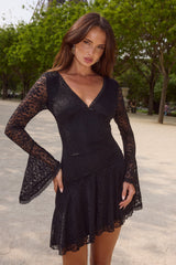 NATALYA SLEEVED LACE MINI DRESS - BLACK