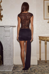 Opaline Boat Neck Lace Bodysuit - Black