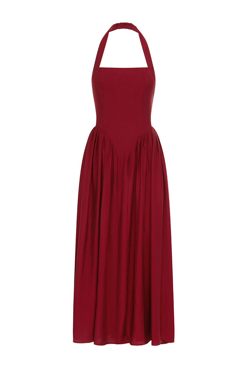 SAMMI HALTER MIDI DRESS - WINE