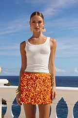 IDALIA SEQUIN MINI SKIRT - ORANGE
