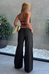 Heather Pant - Black Pinstripe