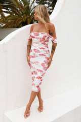 Level To Love Off Shoulder Mesh Midi Dress White