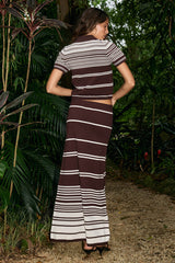 Zandera Collared Knit Top - Chocolate/Cream