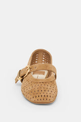 Mikel Ballet Flats Camel Perforated Suede