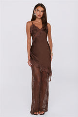 The Nice Option Satin Lace Set Brown