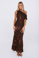 Next Level Chic Mesh One Shoulder Maxi Dress Brown