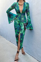 CALISTA FLARE MIDI DRESS - GREEN FLORAL
