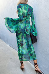 Calista Flare Midi Dress - Green Floral